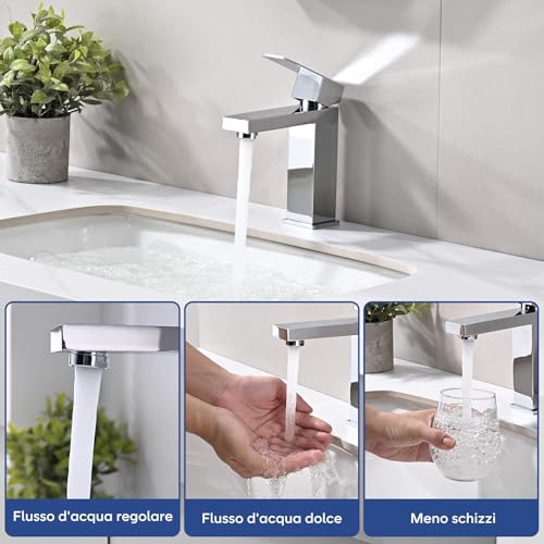 Single Lever Chrome Basin Tap Mixer Tap for Bathroom with Spout Height of 110 mm with Anti-Limescale Aerator and Ceramic Cartridge, Modern Design, Lead-Free