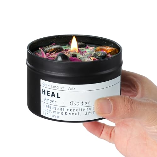 Obsidian Crystal Baltic Amber Scented Candle