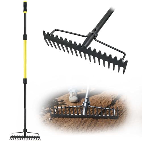Jardineer Bow Rake Heavy Duty, Long Handle Metal Rakes for Gravel, Rocks,