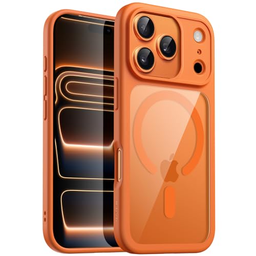 JETech Magnetic Case for iPhone 17 Pro Max 6.9-Inch Compatible with MagSafe, Shockproof Phone Bumper Cover, Solid Color Matte TPU Frame, Anti-Scratch Clear Back (Orange)