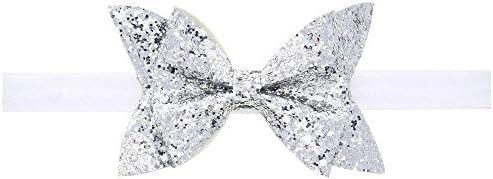 Baby Shiny Bow Knot Headband Elasticity Hair Band Infant Kids hair accessories (Silver)