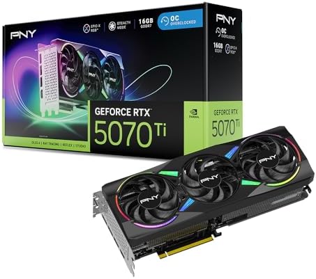 PNY NVIDIA GeForce RTX™ 5070 Ti Epic-X RGB™ OC Triple-Fan Graphics Card | 16GB GDDR7, 256-bit, Boost Speed: 2640 MHz, PCIe® 5.0, HDMI®/DP 2.1, NVIDIA Blackwell Architecture, DLSS 4.5