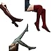 3Pack Women Over Knee High Lengthen Cotton Knit Crochet Stockings Red Coffee Gray