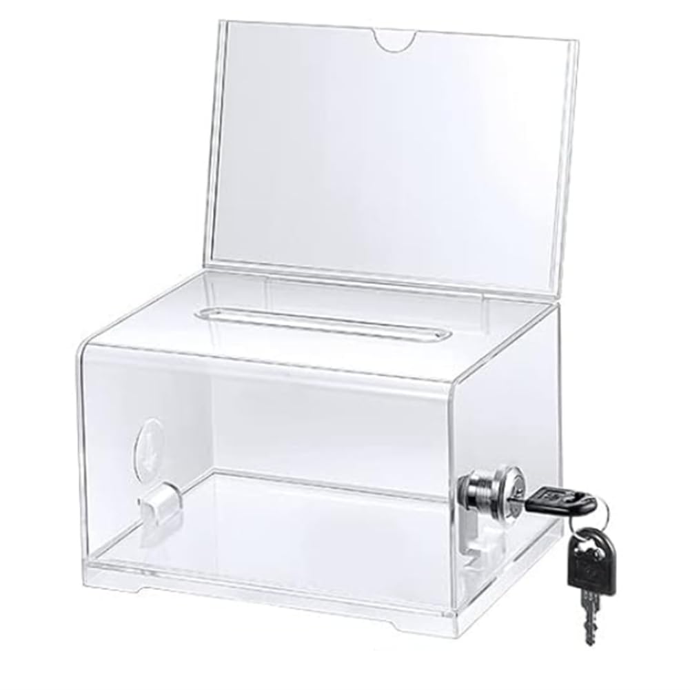 Dojimayisc 1 Pack Donation Box Acrylic Donation Box Donation Box with Lock Clear Ballot Box with Sign Holder, Suggestion Box for Fundraising