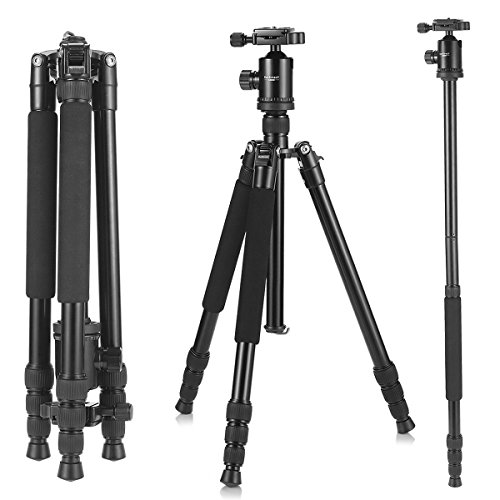 Camera-Tripod-KetDirect-BlackBlue-Aluminium-Compact-Portable-Lightweight-Professional-Camera-Tripods-For-Cameras-monopod-With-360-Degree-Ball-Head-and-Carry-Case-For-Canon-Nikon-Sony-Olympus-DSLR-Came