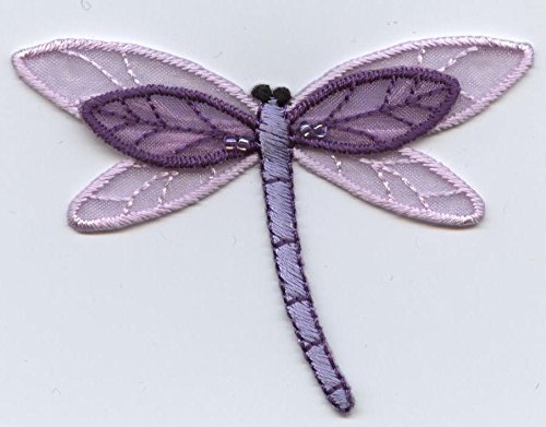 Large Sheered Layered Purple Dragonfly Iron on Embroidered Patch