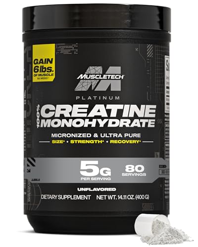 MuscleTech Creatine Monohydrate Powder, Platinum Pure - Unflavored Micronized Creatine for Men & Women - Workout Supplements for Performance, Muscle Recovery & Builder-(80 Servings) Packaging May Vary