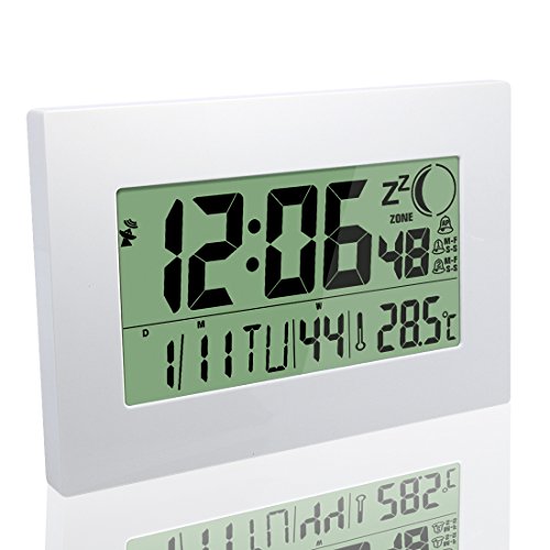 Moon-Phase Clock, HeQiao Digital Wall Clock Large Decorative Silent LCD Battery Powered Desk Shelf Clocks W/ Temperature Calendar Count-Timer for Seniors Elderly Home Office (12 Inch, White)