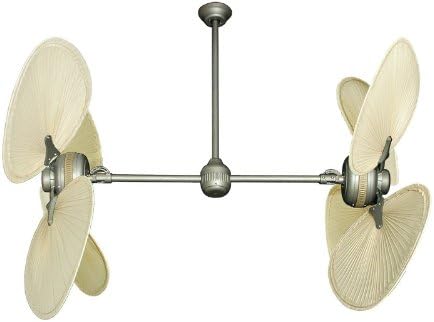 Twinstar II Dual Ceiling Fan in Antique Bronze with 56" Natural Palm. Includes Wall Control