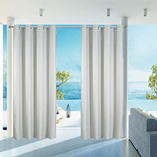 ele ELEOPTION 4 x 132 x 275 cm Outdoor Waterproof UV Protection Curtain with Eyelets Blackout for Garden, Patio, Balcony, White