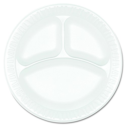 Dart 9CPWCR Concorde Foam Plate, 3-Comp, 9" dia, White, Pack of 125 (Case of 4)