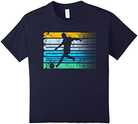 Kids Cool Soccer Vintage Retro Silhouette Distressed Tee Shirt 8 Navy