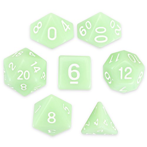 Wiz Dice Ghost Jade Set of 7 Polyhedral Dice, Solid Pastel Mint Green RPG Dice with Clear Display Box