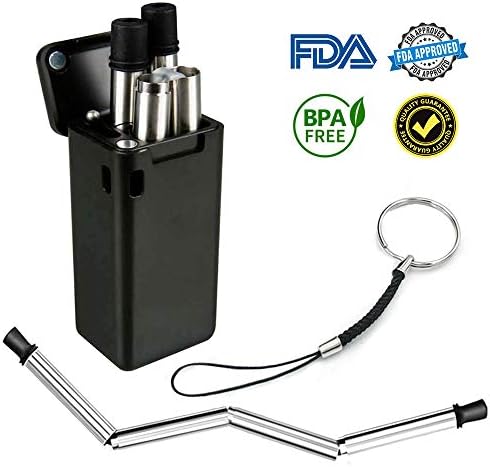 Hphore Collapsible Straws Reusable Stainless Steel Food-Grade Folding Drinking Metal Silicone Portable Straw Set with Case, Cleaning Brush, Key Chain (Pink; Black; White; Blue; Green)