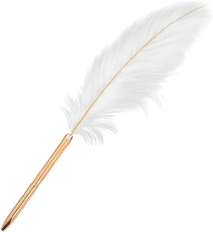 Photo 1 of White Retro Feather Ballpoint Pen, Exquisite Siganture Pen, Refillable Ballpoint Pen, Wedding Office Business Gift Pens for Signing Artwork Journal Writing Ballpoint Pens and Refills, Ballpoint Pens
