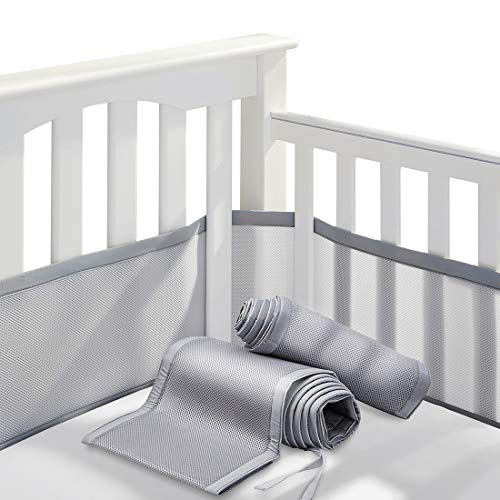 Baby Crib Bumper, Adjustable Soft Crib Bumper Pads Full Protection, Fits Standard and Other Cribs,Safe Crib Padding Protector, Machine Washable Padded Crib Liner (Grey) - Thumbnail 7