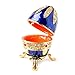 Apropos Hand-Painted Mini Faberge Egg with Rich Enamel and Sparkling Rhinestones Jewelry Trinket Box (Blue)