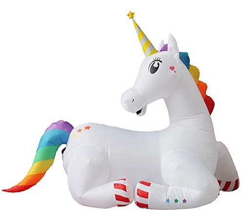 SEASONBLOW 5 Ft Inflatable Unicorn Sitting Indoor Outdoor Home Party Lawn Yard Garden Decoration