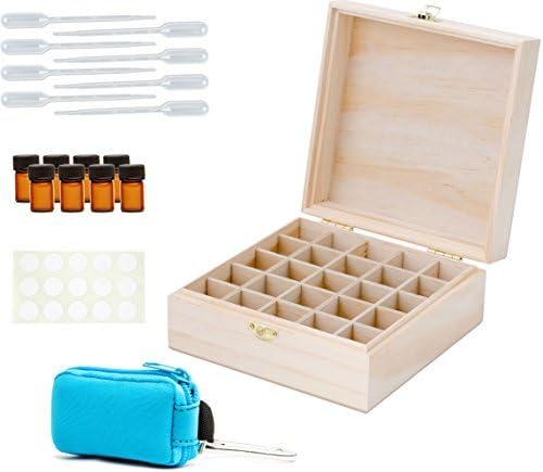 Aroma Designs Essential Oils Case Kit Bundle with Wooden Box, Key Chain, 5/8 Dram (2 ml) Vials, Blank Labels, and Pipettes - Aqua by Aroma Designs