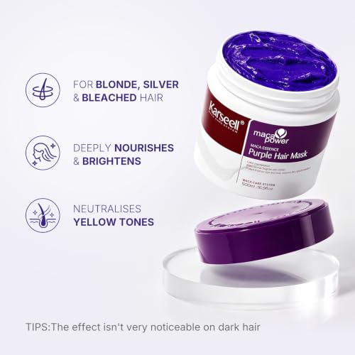 Karseell Purple Hair Mask 500ml Neutralizes Yellow Tones Deep Nourish Brighten Hair for Light Blonde, Platinum, White or Grey Hair