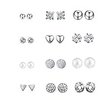 Sundear 6/12pairs White Crystal Punk Geometric Stud Earrings Peach Heart Piercing Earrings Sets for Women