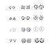 Sundear 6/12pairs White Crystal Punk Geometric Stud Earrings Peach Heart Piercing Earrings Sets for Women