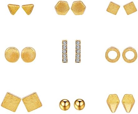 Shoopic 9 Pairs Punk Studs Minimalist Geometric Square Triangle Piercing Earrings Set for Women