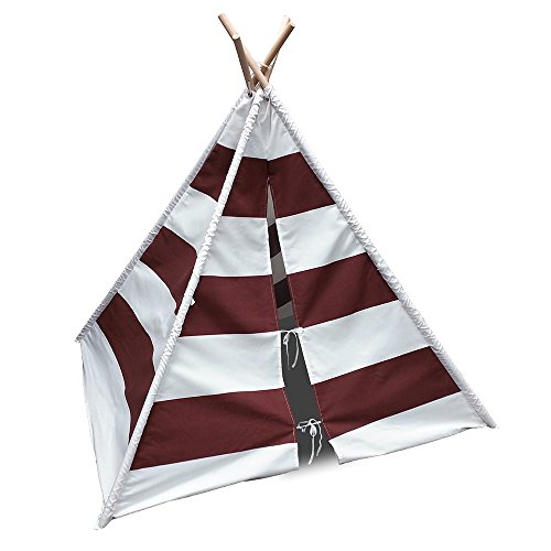 Modern Home Children's Canvas Tepee Set with Travel Case - Brown/White Stripes