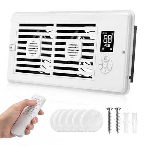 MYLLIUIM Register Booster Fan for 4” x 10” Vents, Remote Control, 3 Modes, 10 Speeds, Built-In Display, Fits Floor or Wall Registers, Removable Front Cover, Home HVAC Airflow Support - Off White