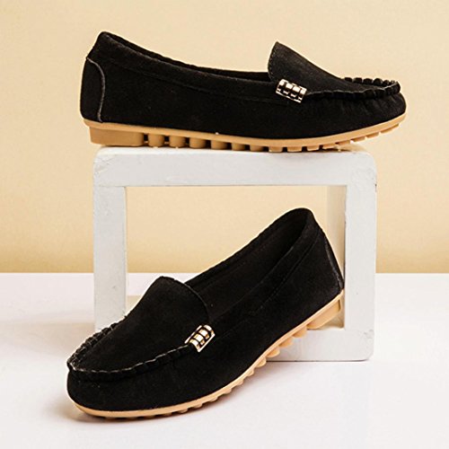 Tenworld Women’s Casual Leather Loafers Slip-On Driving Moccasins Flats Shoes (5.5, Black)