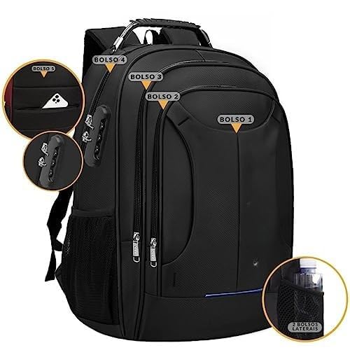 VMKLY - Mochila Bolsa Masculina Feminina Notebook Anti Furto Reforçada Semi Impermeável Escolar Faculdade Trabalho Viagem Resistente Executiva Cabo De Aço Saída Usb SAÍDA Fone DE OUVIDO - 2102 preto