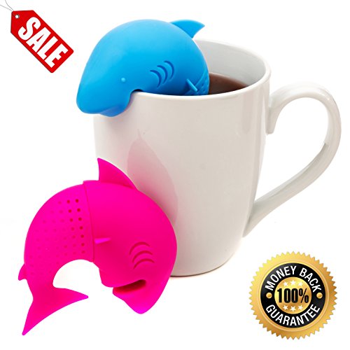 Wishstone Mr and Mrs Shark Tea Infuser Set of 2, Blue and Pink - Good Addition To Deep Scuba Diver , Manatee , Yellow Submarine & Nessie Loch Ness Monster Strainer Filter