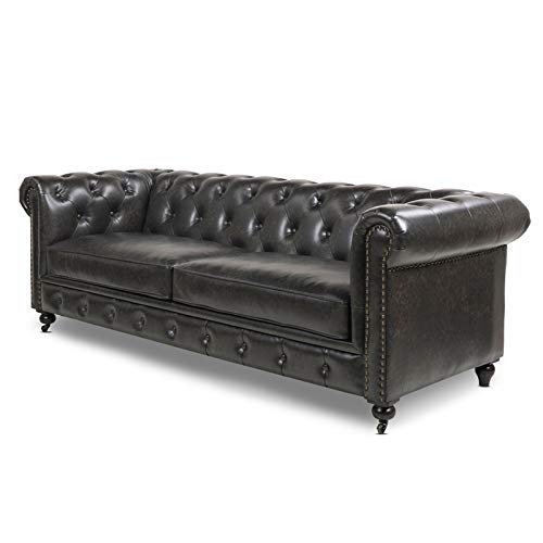 Jennifer Taylor Home Winston Leather Tufted Chesterfield Sofa Vintage