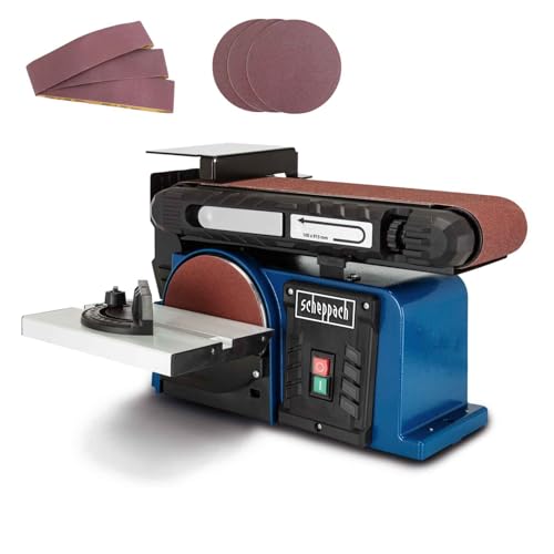 Scheppach Band &Tellerschleifer BTS900 mit 6 tlg. Zubehör | Leistung 370W | Schleifteller-Ø 150mm | Schleifbandlänge/-breite 915x100mm | Tischneigung