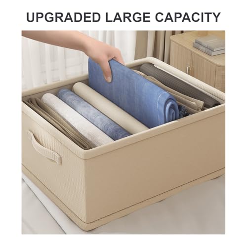 XVersion Foldable Closet Organizer 3-Pack - 47L x 28W x 21H Drawer Storage for Wardrobe, Cabinet & Laundry Room | Beige Folding Shelves | Space-Saving Clothes Storage- Beige Foldable