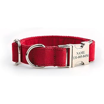 hipidog Personalized Dog Collar, Custom Engraving with Pet Name and Phone Number, Adjustable Tough Nylon ID Collar, Matching Leash Available Separately (Red)
