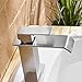 BWE Waterfall Bathroom Faucet Brushed Nickel Bathroom Faucets for Sink 1 Hole with Pop Up Drain Assembly and Supply Hose Single Handle Vanity Sink Faucet Parts Bath Lavatory Modern Mixer Tap