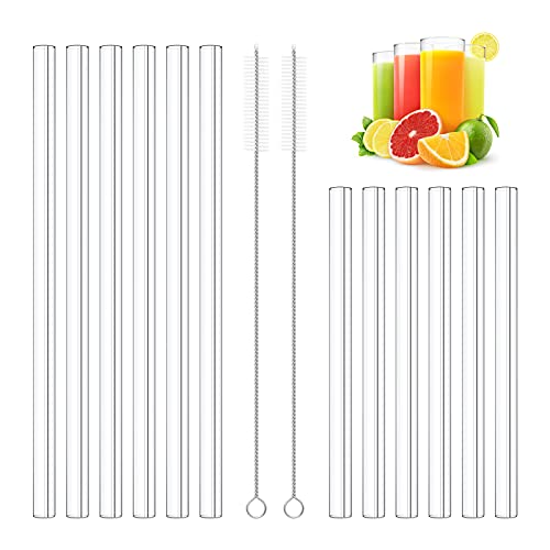 12 Pack Clear Glass Straws Shatter Resistant,6 Short Glass Straws For Cocktails And 6 Long Glass