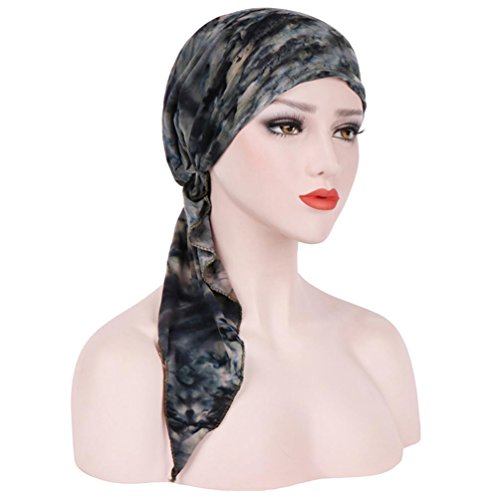 GBSELL Women's India Muslim Tie-dye Long Chemo Hat Turban Cancer Scarf Headwear (Gray)