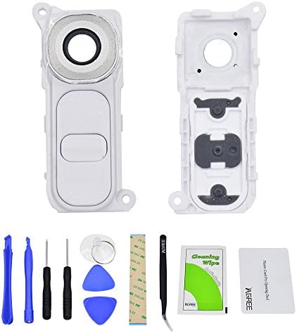 IAGREE Back Rear Camera Lens glass with Frame Power Volume Button Assembly for LG G4 Replacement Spare Parts (White)
