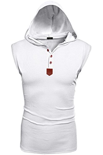 Coofandy Men's Casual Hooded Sleeveless Tank Tops White Small