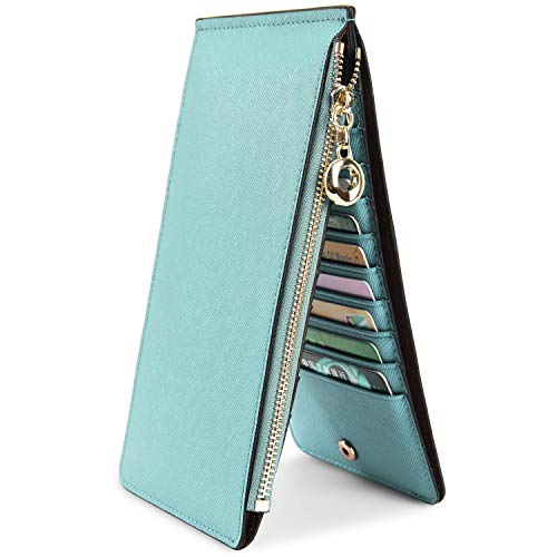 YALUXE Leather Wallet for Women Women's RFID Blocking Genuine Leather Multi Card Organizer Wallet with Zipper Pocket RFID Blocking red