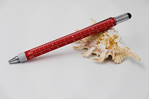 6 in 1 Multitool Pen with Gift Box - Includes 1 Ballpoint Pen, Universal Stylus Pen, Ruler,Flat and Phillips Screwdriver Bit, Level Gauge - The Perfect Multi-Function Gadget (Red)