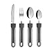 Special Supplies Adaptive Utensils (4-Piece Kitchen Set) Wide, Non-Slip Handles for Hand Tremors, Arthritis, Parkinson’s or Elderly Use, Stainless Steel Knife, Fork, Spoons (Gray Striped)