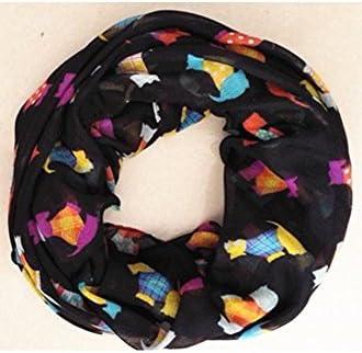 Nexxgen Fashion Designer Infinity Loop Scarf for Women- 30 Variations, Animal Print, American Flag, Red Black Blue Pink White etc. (Scottie- Onyx Black)