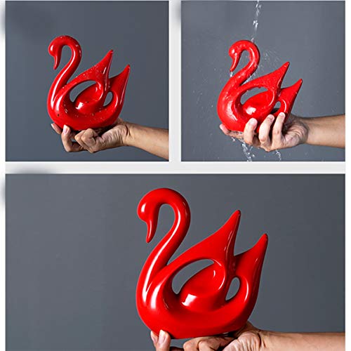 Tongboshi Ceramic Home Decoration, Jingdezhen Ceramic Ornaments Crafts, Home Living Room TV Cabinet Decorations, Porch Wine Rack Wine Cabinet Office Furnishings, Dynamic Swan (Color : Red+White) - Thumbnail 3