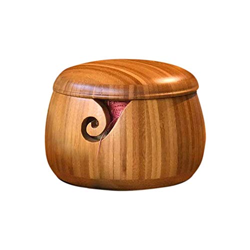 Jannyshop Yarn Bow Knitting Crochet with Carved Holes Cover Bowl Premium Rosewood Crafted Yarn Storage Bowls with Decorative Carved Handmade Grills Knitting Crochet Accessories Supplies