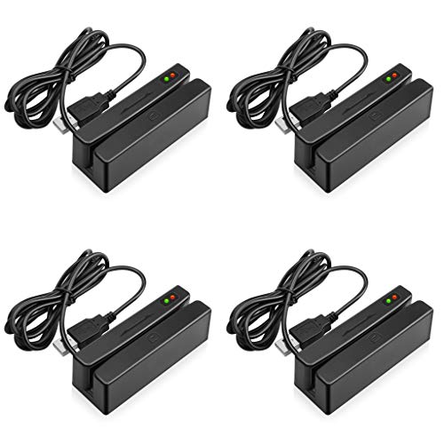 MSR98 Bi-Direction Swipe Card Reader USB PCSC Mini Credit Card 3 Track Hi Lo Co Magnetic Reader Swiper for POS System Cashier Registry (4 Set)