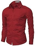 Doublju Mens Dress Shirt with Epaulet RED (US-M)