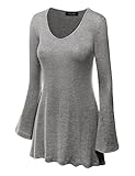 MBJ Womens Solid/Tie-Dye V Neck Long Bell Sleeve Tunic Top - Made In USA